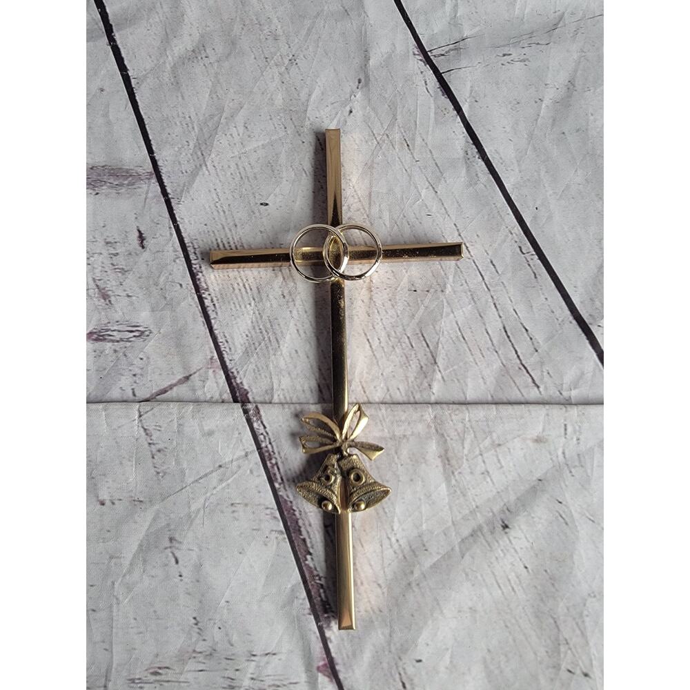 Vintage 50th Anniversary Gold Wedding Cross And Rings